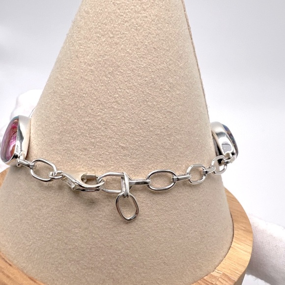 Pink Oyster Turquoise .925 Sterling Silver Bracelet - Picture 17 of 17